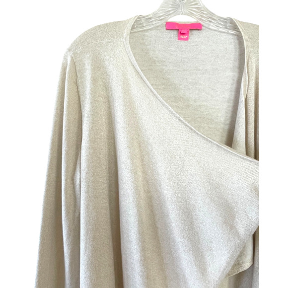 LILLY PULITZER Women's Size XL Beige Gold Metallic Open Front Cardigan Sweater - Picture 4 of 7